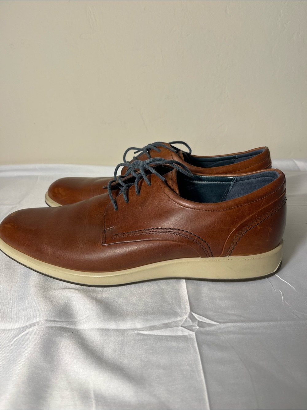 ECCO Jared Men’s Leather Plain Toe Derby Dress Shoes Cognac Brown 44 size 10.5